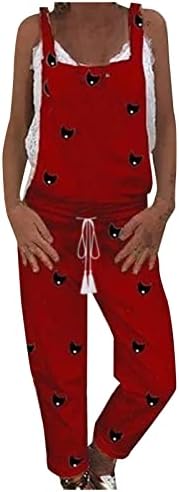 Womenените печати панталони за суспензија на ромпер еластична половината за слободно време на половината, удобно тенок фит игра есенски панталони