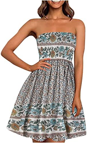 Nokmopo женски обични фустани со кратки ракави летни фустани за 2022 година завиткани градите печатени фустан од плажа