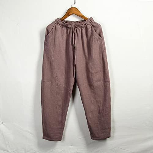 Yhaiogs голема пена машка памучна и постелнина цврста боја обични панталони јапонски постелнини тенок панталони нозе 10 мемориски пена