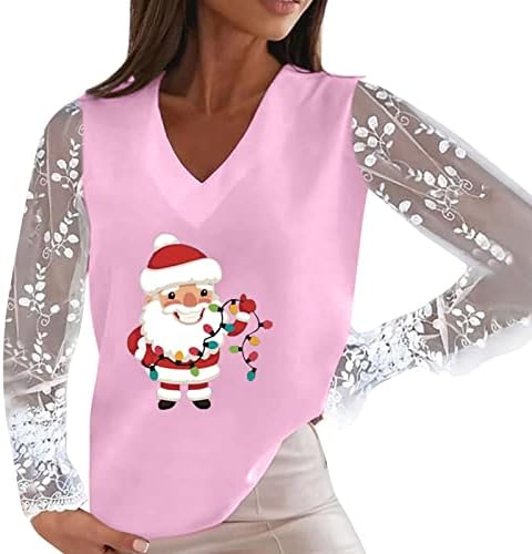Женски долги ракави врвови божиќна маица за жени шутираат долги ракави против вратот пулвер чипка чиста лебава кошула