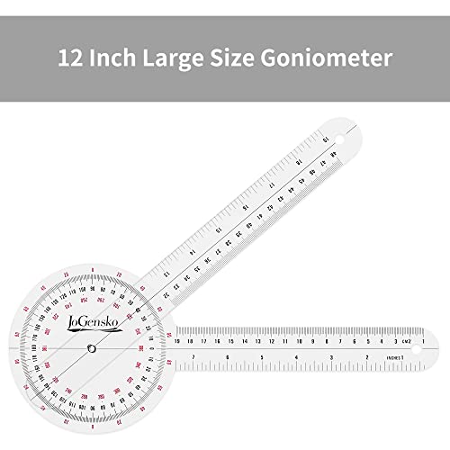Јогенско гониометар од 12 инчи за ортопедска употреба, пластичен гониометар со голема големина на 360 степени ， агол на физикална терапија Продолжувачки