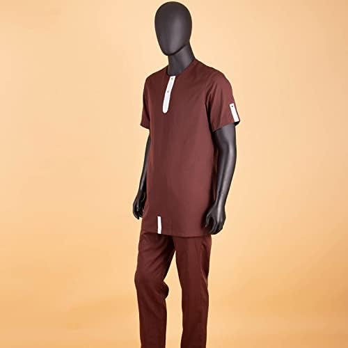 Базин Рише Африканска Традиционална Облека За Мажи Кошули И Панталони Со Кратки Ракави 2 Парчиња Комплет Облека За Дашики Блуза