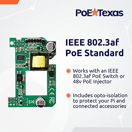 Poe Texas Raspberry Pi Poe Hat - Power Over Ethernet Pihat одговара на малина Пи 3 Б+ и ПИ 4 и 8 Порта POE прекинувач