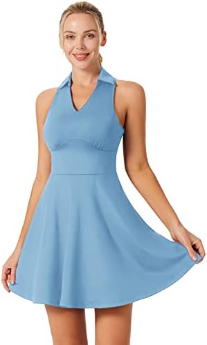 Jackек Смит женски голф фустан без ракави тениски фустан со вградени џебови за градници и шорцеви за тренингот за атлетски вежби