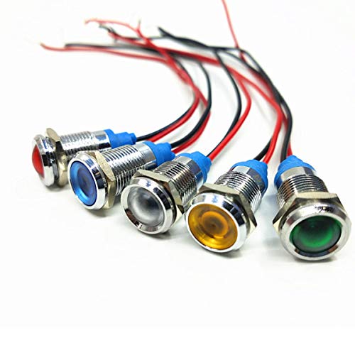 4 парчиња 12мм метална индикатор светло, 220V сигнал светло водоотпорен безбедносен сигнал светло за предупредување со жица од 15 см, бела