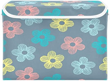 Кошница За Складирање Цвеќиња Во Боја на Кигаи Со Капак, Склопувачка Кутија За Складирање Ткаенина За Плакарот, Канцеларијата,