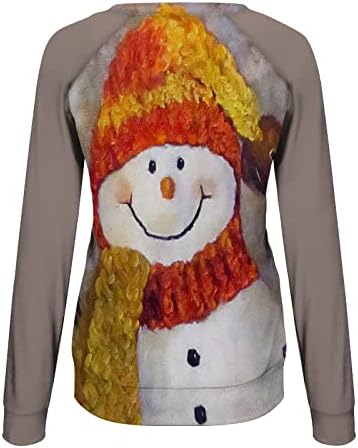 Xiaojmake Божиќни жени врвови симпатични кошули за печатење на снежен човек, облечени со долги ракави, лабава маичка за џемпери, пулвер блуза