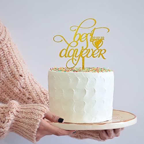 Дрвени персонализирани врвови за свадбени торта, сопствени иницијали, г -ѓа и г -ѓа злато сјај торта Топер збор за уметност Декорации