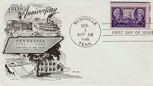 Тенеси Државност 150-годишнината Поштенски 1 јуни 1946 Првиот Ден На Издавање Плик