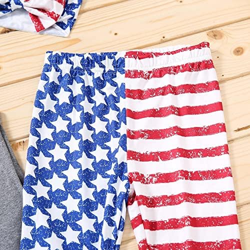 Bdslybd дете бебе девојче 4 -ти јули облека, американско знаме печатено елек на врвот + starвезда шарени bellвончиња панталони со