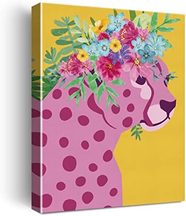 Nistomisu шарена цветна круна гепард отпечатоци од wallид декор цветни розови гепарди платно платно знак платно подароци за домашна спална