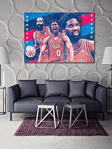 Philadelphia 76ers Canvas wallидна уметност постер кошаркарска спортска суперerstвезда момче инспиративни постери elоел ембиид Jamesејмс Харден
