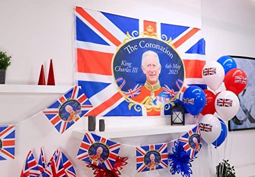 Toyland® 5ft x 3ft кралот Чарлс III Унион Jackек Коронационен сувенир знаме - Британски украси - Коронациони улични забави