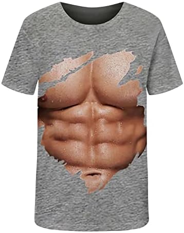 Мускулни маички за маички за мажи смешни кратки ракави обични врвови со абдоминална мускулна шема Новина 3Д печатена графичка маица