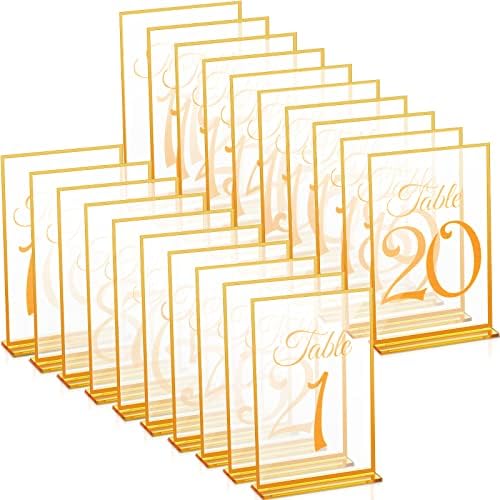 20 Пакет Акрилни Броеви На Табели За Свадба Златна Маса Број 1-20 Печатени Табели Знаци Стои Прием 4 х 6 Инчен Калиграфија Јасен