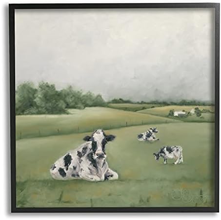Ступел Индустрии Млечни Крави Пасење Во Тркалање Зелени Фарми, Дизајнирани Од Холихокс Црна Врамена Ѕидна Уметност
