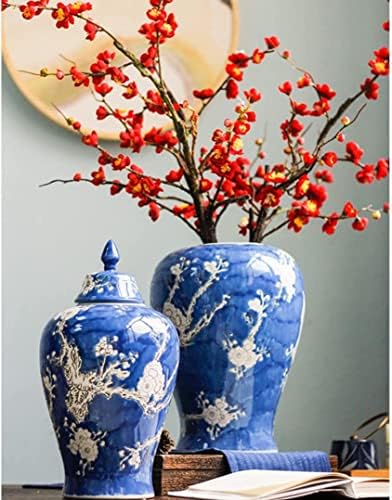 ЦНПРАЗ сина керамичка вазни ѓумбир тегла со капак за домашен декор, цвет на црево храм тегла тегла, традиционална порцеланска сушена