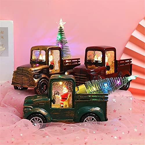 Јангкс Санта Клаус Возење трактор со осветлена елка, сјај Снежен глобус гроздобер Божиќ на таблети украси за украси, црвена