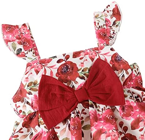 Romperinbox Toddler Baby Girl летни облеки Флорални резервоари без ракави на врвот на резервоарите за лесни поставени решетки+ лента