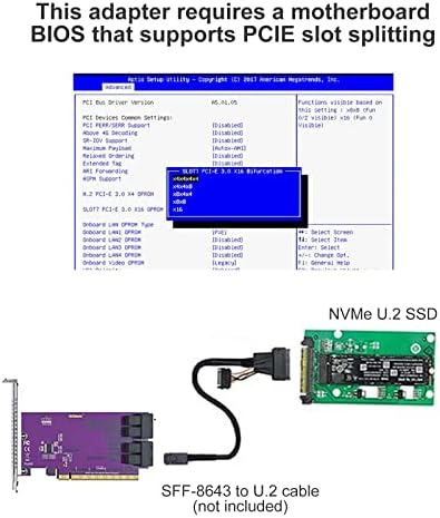 PCIE до SFF-8643 адаптер за U.2 SSD, X16, SFF-8643. Поддршка за Windows 10//2019, REHL/CENT0S 7/8, VMware ESXi 6/7, Ubuntu