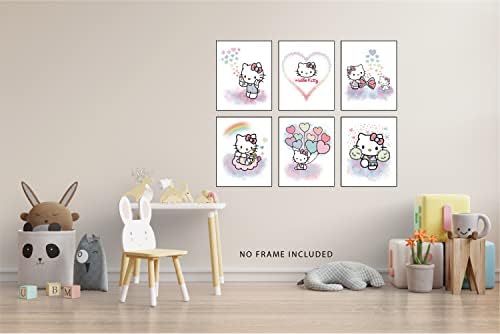 Здраво Кити Пастел Постер - Данска пастелна соба декор, аниме постер, здраво писе соба декор, декор на собата Каваи, здраво писе