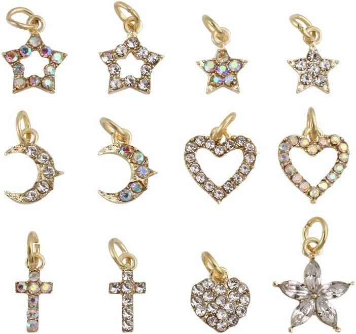 10 парчиња приврзоци кристални накит за нокти уметнички шарми ab/јасни ригистони Месечина, starвезда, срце, цвет, вкрстени нокти уметност