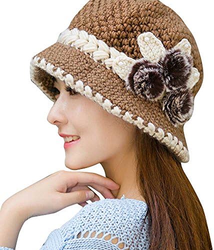 Плетени капи со капи за жени мажи цвеќиња капчиња дама жени капа зимски плетени топли уши украсена мода