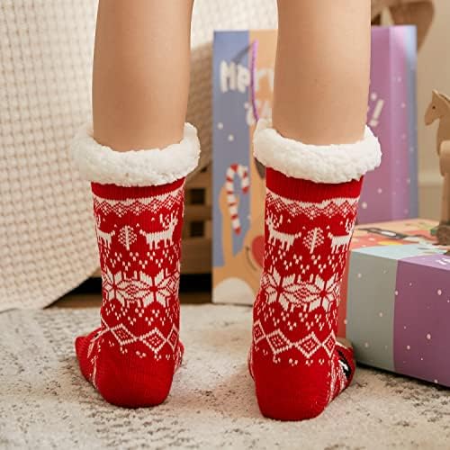 Doovid женски нејасни влечки чорапи со грипити меки Божиќни зима кои не се лизгаат топло руно чорапи