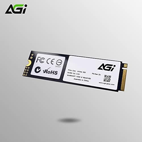 AGI 512GB AI218 Внатрешен SSD, PCIE NVME M.2 Gen3x4 DRAM Cache 3D TLC NAND Flash Внатрешен погон на цврста состојба SSD со топлинска