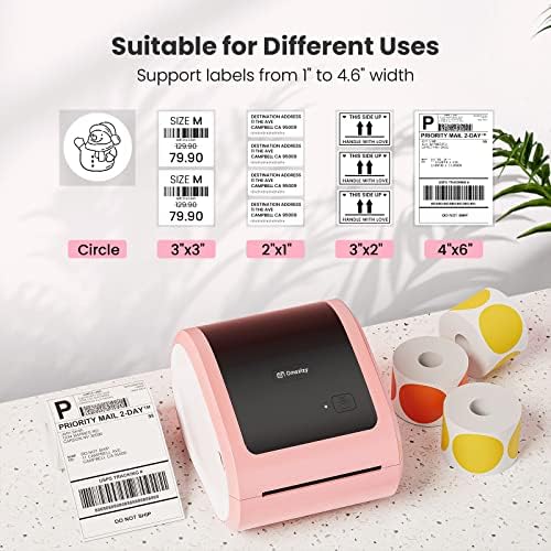 Bluetooth Етикета За Испорака Печатач 4x6 - Розова Безжична Термичка Етикета Печатач за Мал Бизнис, Термички Печатач За Етикети За Испорака,