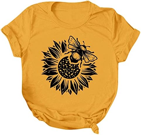 Удобни Врвови За Жени Моден Пчелен Фестивал Печатење Кошули Тркалезен Врат Маици Со Кратки Ракави Туника Блуза
