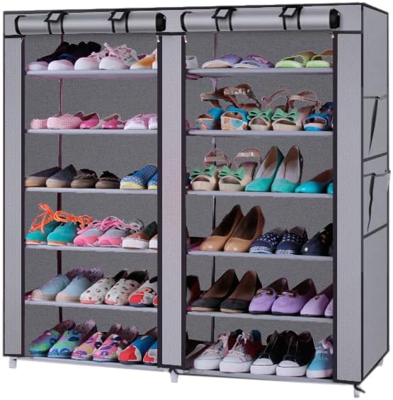 Goodsilo 6 слој 12 полица двојни редови за чевли за чевли за складирање чевли плакарот кабинет со покривка од ткаенина за 36 чевли со пар