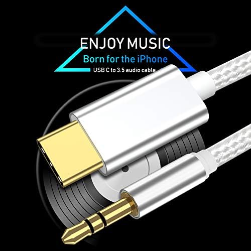 VIMVIP USB C до 3,5 mm Car Aux кабел, USB-C до 3,5 mm машки до машки тип C 3,5 mm AUX Audio најлон кабел компатибилен со Google Pixel 3/3XL/2/2XL