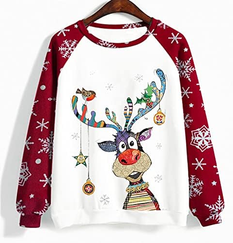 Божиќни жени врвови симпатични ирваси печатени кошули со долги ракави пулвер случајни лабави џемпери џемпери џемпери за џемпери на врвот на врвот