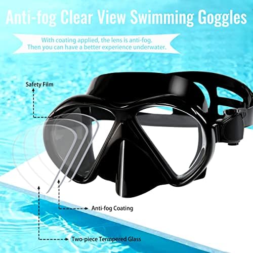 EWPJDK Snorkeling опрема за возрасни HD Snorkel Mask, Anti-Fog Scuba Mask Premium Snorkel Mask Mask Adultery Templed Glass Snorkel нуркање, маска