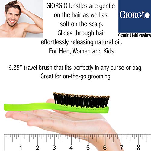 Giorgio Gion2g Neon Green 6,25 инчи нежен допир Detangler четка за коса за мажи и деца. Меки влакна за чувствителна скалп. Влажно и суво за сите
