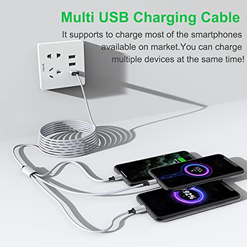 Multi 3 во 1 USB долг кабел за полнење со iPhone, 1,8M/5,9ft најлонски плетенка Универзален полнач за полначи USB C/Micro USB/Молња