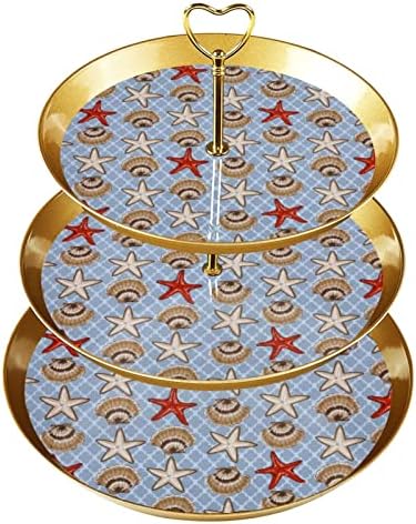 Dragonbtu 3 Ниво Cupcake Штанд Со Злато Прачка Пластични Нивоа Десерт Кула Послужавник Школки &засилувач; Морска Ѕвезда Овошје Бонбони Дисплеј За Свадба Роденден Божиќ Чај