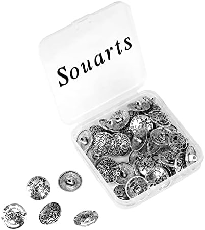 Суартс 30 парчиња гроздобер копчиња за тресење мешани антички бронзени бои со тркалезна форма цветна шема врежани метални копчиња за
