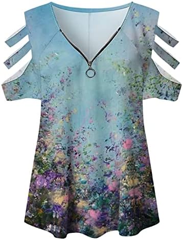 Летната есен цветна графичка маичка девојки од рамо краткиот ракав, памук памук по поштенски блузи маица за жени W3