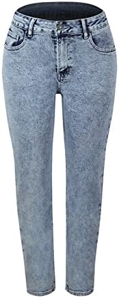 Женски искинати панталони мода цврста боја случајна тенок фит -фит мин на половината фармерки панталони со активни хеланки за џемпери, џемпер