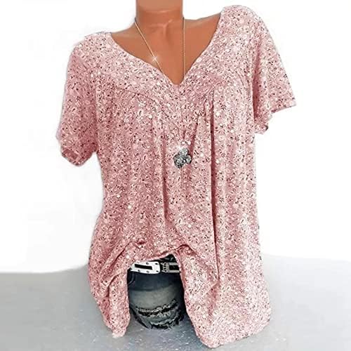Tshirt жени есен летен краток ракав длабок V врат графички печати цветни плус големина врвна маица за дами ip ip