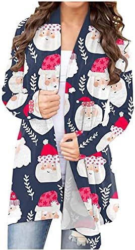 Christmasените Божиќ со долг ракав кардиган Божиќ симпатични графички врвови обични отворени предни лесни јакни за жени