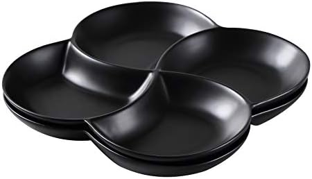 Bruntmor 8,5 инчи керамички 4-секција лента за сервисирање во црна боја | Сет од 2 мезе, charcuterie, храна, закуска, десертни пластери