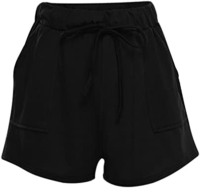 Обични летни летни летни спортови на Beuu, еластични еластични шорцеви со високи половини, кои влечат цврсти кратки панталони со џеб