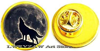 Брух на месечината и волкот Брух, Волк пин, Месечината брош, волк завива на накит на месечината, брош од волк месечина, м368