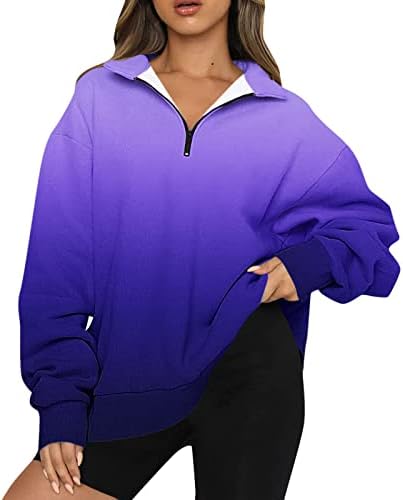 Kuaileya четвртина поштенски пулвер женски џемпер за жени преголем половина патент пуловер долг ракав за џемпери четвртина поштенски патент