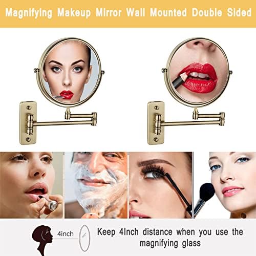 Огледало за шминка srvnt, wallидно монтиран огледало за бричење Бронзено огледало 360 ° вртење на огледало со двојно еднострано огледало