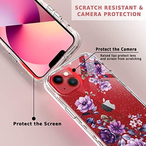 ACKETBOX за Iphone 13 Случај со Заштитник На Екранот &засилувач; Заштитник На Објективот На Фотоапаратот + Држач За Прстен,Дизајн На Цветни