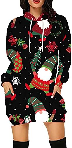 Ружијог Жени Среќен Божиќ Дуксери Фустан Грди Печатени Пуловер Со Долги Ракави Божиќни Мини Дуксери Фустани